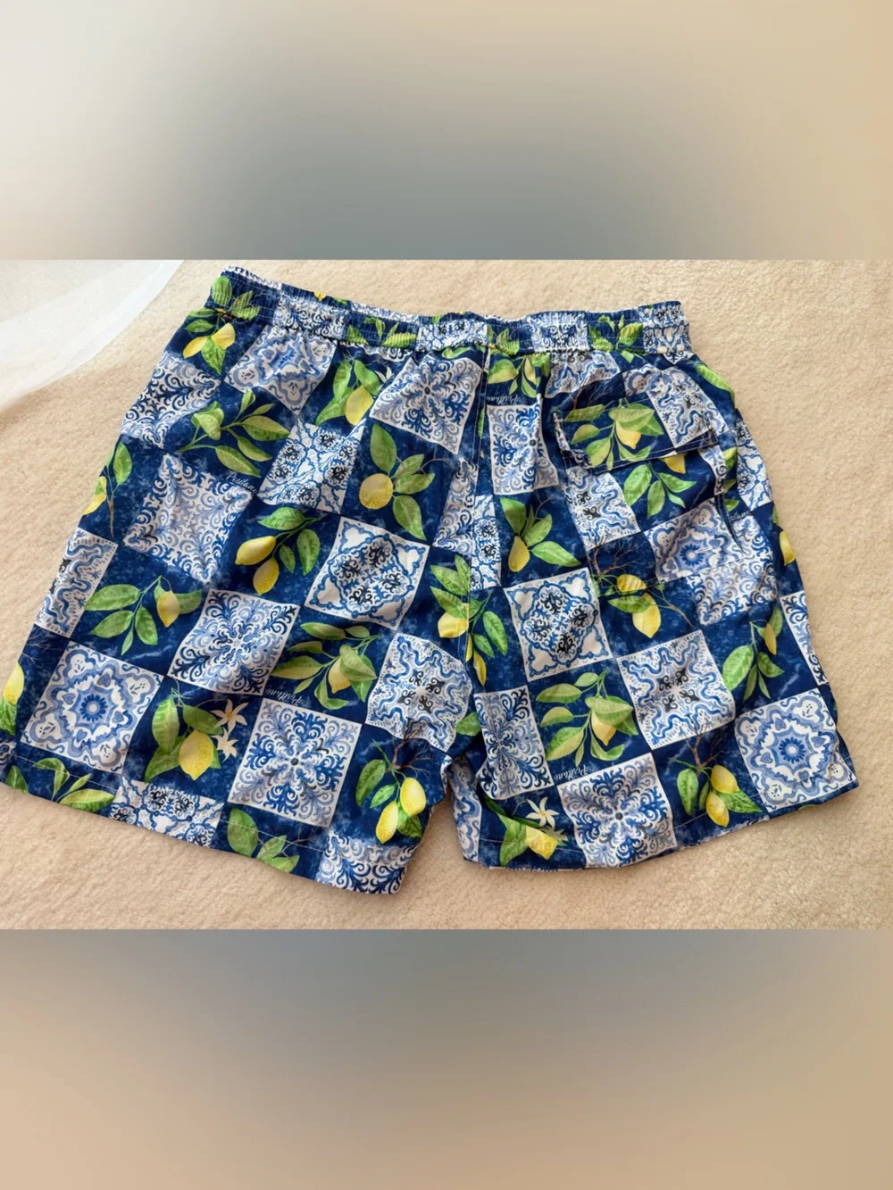 Umberto Carro Positano Blue Lemon Tile Print Swim Trunks